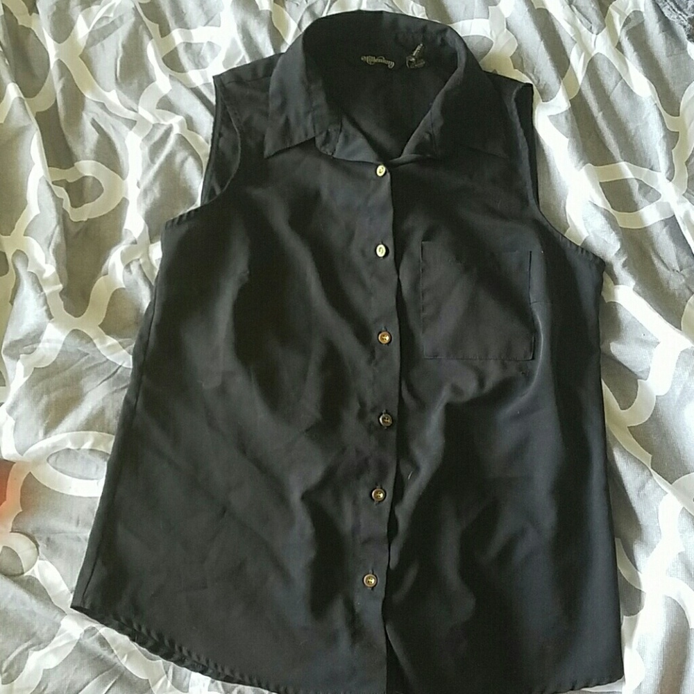 Black Button Up Tank Top